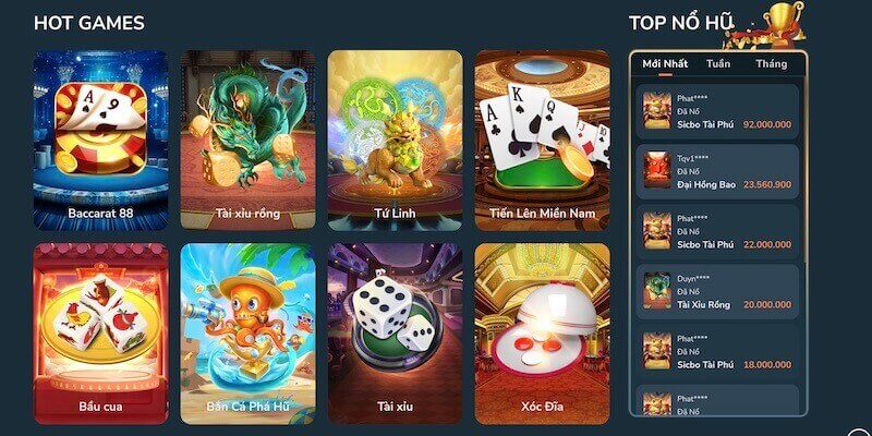Giao diện Vnbet77 bắt mắt