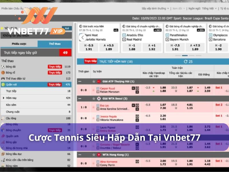Vnbet77 là điểm đến uy tín, an toàn để cá cược Tennis