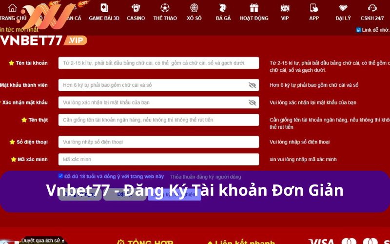 Tạo tài khoản tại Vnbet77 đơn giản chỉ với vài bước